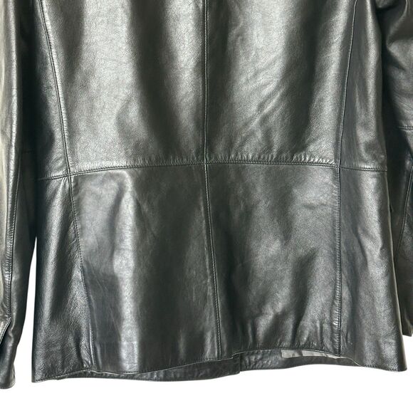 GAP Vintage Leather M Black Blazer Jacket Y2K Button Front Flap Pockets Women’s - Picture 7 of 10
